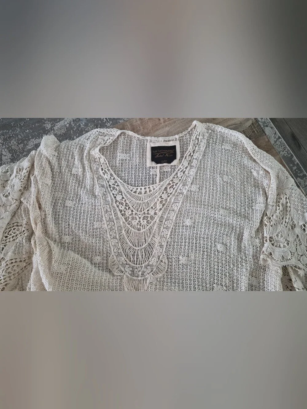 Soft Surroundings Label Noir Crochet Lace Pullover Cover-Up Cream 100% Cotton
